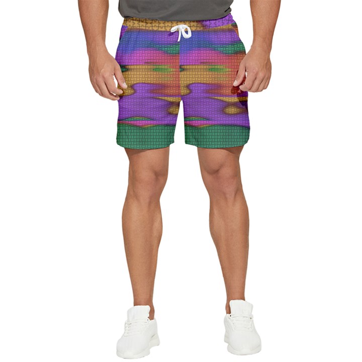 Puzzle Landscape In Beautiful Jigsaw Colors Men s Runner Shorts