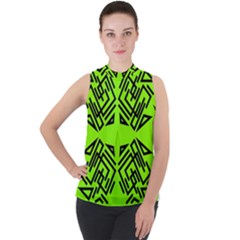 Abstract Pattern Geometric Backgrounds   Mock Neck Chiffon Sleeveless Top by Eskimos