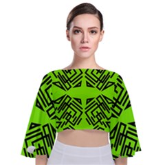 Abstract Pattern Geometric Backgrounds   Tie Back Butterfly Sleeve Chiffon Top by Eskimos