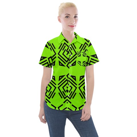 Abstract Pattern Geometric Backgrounds   Women s Short Sleeve Pocket Shirt by Eskimos