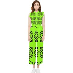 Abstract Pattern Geometric Backgrounds   Women s Frill Top Chiffon Jumpsuit