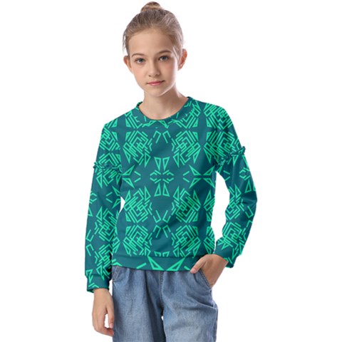 Abstract Pattern Geometric Backgrounds   Kids  Long Sleeve Tee With Frill  by Eskimos