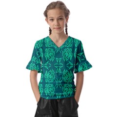 Abstract Pattern Geometric Backgrounds   Kids  V-neck Horn Sleeve Blouse