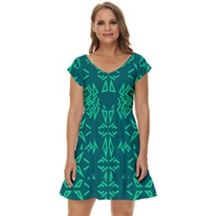 Abstract Pattern Geometric Backgrounds   Short Sleeve Tiered Mini Dress