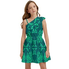 Abstract Pattern Geometric Backgrounds   Kids  One Shoulder Party Dress