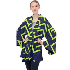 Abstract Pattern Geometric Backgrounds   Long Sleeve Velvet Kimono  by Eskimos