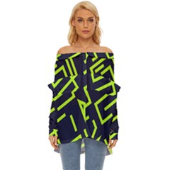 Abstract Pattern Geometric Backgrounds   Off Shoulder Chiffon Pocket Shirt