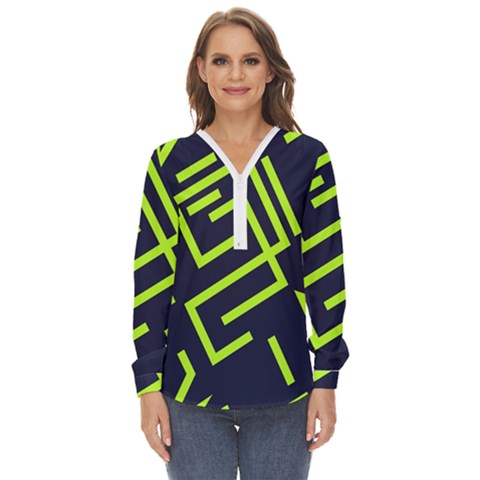 Abstract Pattern Geometric Backgrounds   Zip Up Long Sleeve Blouse by Eskimos