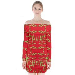 Abstract Pattern Geometric Backgrounds   Long Sleeve Off Shoulder Dress by Eskimos