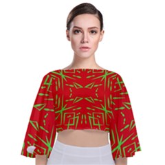 Abstract Pattern Geometric Backgrounds   Tie Back Butterfly Sleeve Chiffon Top by Eskimos