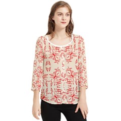 Abstract Pattern Geometric Backgrounds   Chiffon Quarter Sleeve Blouse