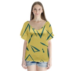 Abstract Pattern Geometric Backgrounds   V-neck Flutter Sleeve Top by Eskimos