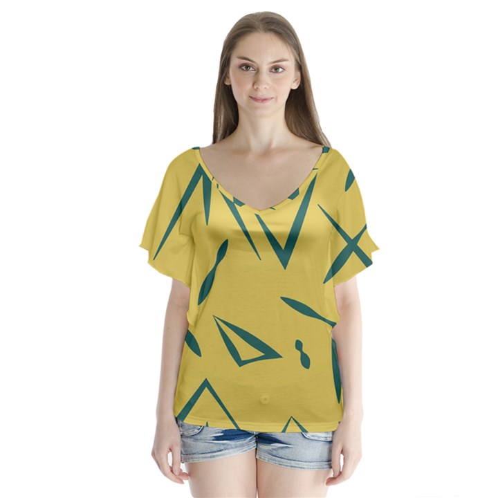 Abstract pattern geometric backgrounds   V-Neck Flutter Sleeve Top