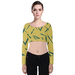 Abstract Pattern Geometric Backgrounds   Velvet Long Sleeve Crop Top by Eskimos