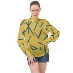 Abstract Pattern Geometric Backgrounds   High Neck Long Sleeve Chiffon Top by Eskimos