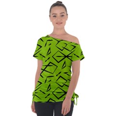 Abstract Pattern Geometric Backgrounds   Off Shoulder Tie-up Tee