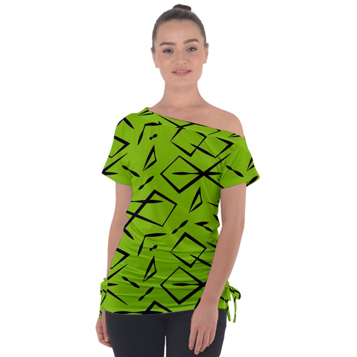 Abstract pattern geometric backgrounds   Off Shoulder Tie-Up Tee