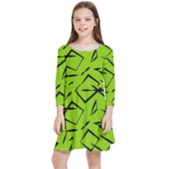 Abstract Pattern Geometric Backgrounds   Kids  Quarter Sleeve Skater Dress by Eskimos