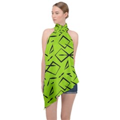 Abstract Pattern Geometric Backgrounds   Halter Asymmetric Satin Top by Eskimos