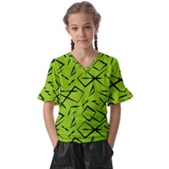 Abstract Pattern Geometric Backgrounds   Kids  V-neck Horn Sleeve Blouse