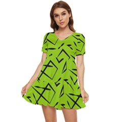 Abstract Pattern Geometric Backgrounds   Tiered Short Sleeve Babydoll Dress by Eskimos