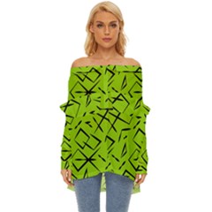 Abstract Pattern Geometric Backgrounds   Off Shoulder Chiffon Pocket Shirt