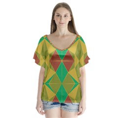 Abstract Pattern Geometric Backgrounds   V-neck Flutter Sleeve Top by Eskimos