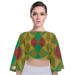 Abstract Pattern Geometric Backgrounds   Tie Back Butterfly Sleeve Chiffon Top by Eskimos