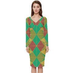 Abstract Pattern Geometric Backgrounds   Long Sleeve V-neck Bodycon Dress  by Eskimos