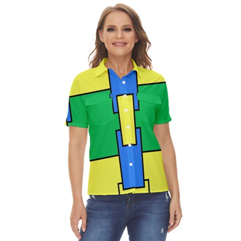 Abstract Pattern Geometric Backgrounds   Women s Short Sleeve Double Pocket Shirt by Eskimos