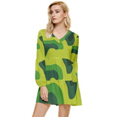 Abstract Pattern Geometric Backgrounds   Tiered Long Sleeve Mini Dress