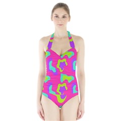 Abstract Pattern Geometric Backgrounds   Halter Swimsuit by Eskimos