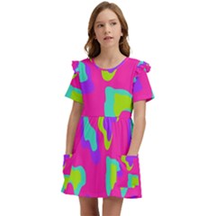 Abstract Pattern Geometric Backgrounds   Kids  Frilly Sleeves Pocket Dress