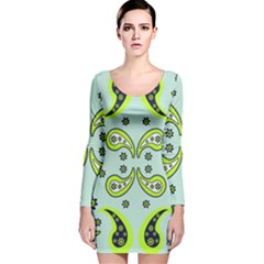 Floral Pattern Paisley Style  Long Sleeve Velvet Bodycon Dress by Eskimos