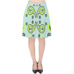 Floral Pattern Paisley Style  Velvet High Waist Skirt by Eskimos