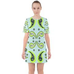 Floral Pattern Paisley Style  Sixties Short Sleeve Mini Dress by Eskimos