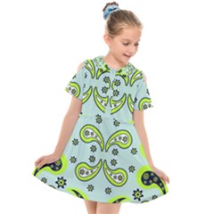 Floral Pattern Paisley Style  Kids  Short Sleeve Shirt Dress by Eskimos