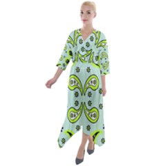 Floral Pattern Paisley Style  Quarter Sleeve Wrap Front Maxi Dress by Eskimos