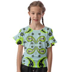 Floral Pattern Paisley Style  Kids  Cut Out Flutter Sleeves