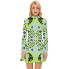 Floral Pattern Paisley Style  Long Sleeve Velour Longline Dress