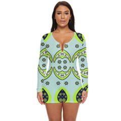 Floral Pattern Paisley Style  Long Sleeve Boyleg Swimsuit