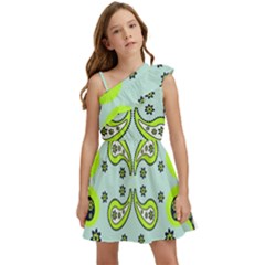 Floral Pattern Paisley Style  Kids  One Shoulder Party Dress by Eskimos