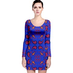 Floral Pattern Paisley Style  Long Sleeve Velvet Bodycon Dress by Eskimos