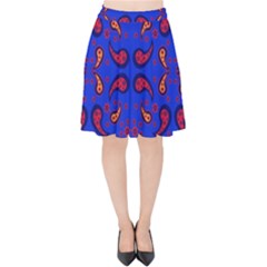 Floral Pattern Paisley Style  Velvet High Waist Skirt by Eskimos