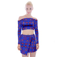 Floral Pattern Paisley Style  Off Shoulder Top With Mini Skirt Set by Eskimos