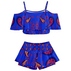 Floral Pattern Paisley Style  Kids  Off Shoulder Skirt Bikini by Eskimos