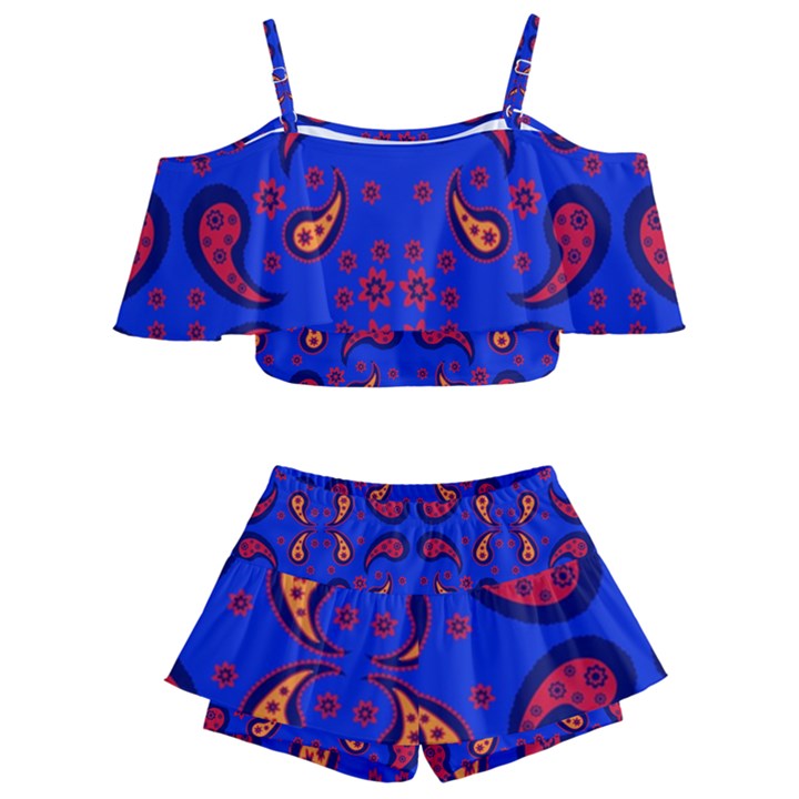 Floral pattern paisley style  Kids  Off Shoulder Skirt Bikini