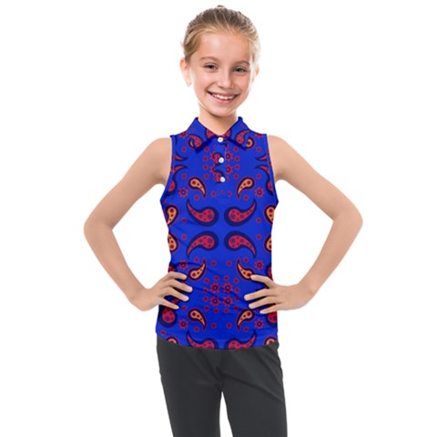 Floral Pattern Paisley Style  Kids  Sleeveless Polo Tee by Eskimos