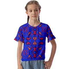 Floral Pattern Paisley Style  Kids  Cuff Sleeve Scrunch Bottom Tee