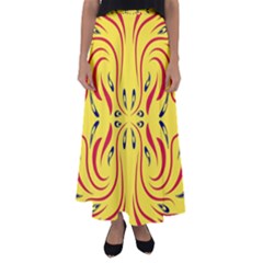 Floral Folk Damask Pattern  Flared Maxi Skirt by Eskimos